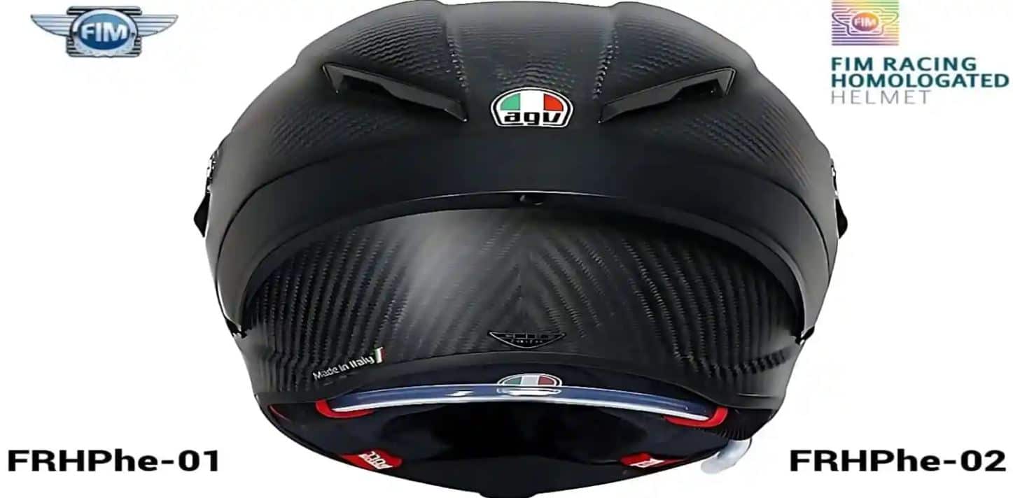The FIM-approved AGV PISTA GP RR Mono Carbon Matt helmet. Each helmet that enters FIM Grand Prix contests will be individually identified by the FIM Holographic Label. The unique hologram adds security to the label and instills confidence in certified helmets. A QR code is embedded bearing a link to the homepage or marketing landing page of the manufacturer.